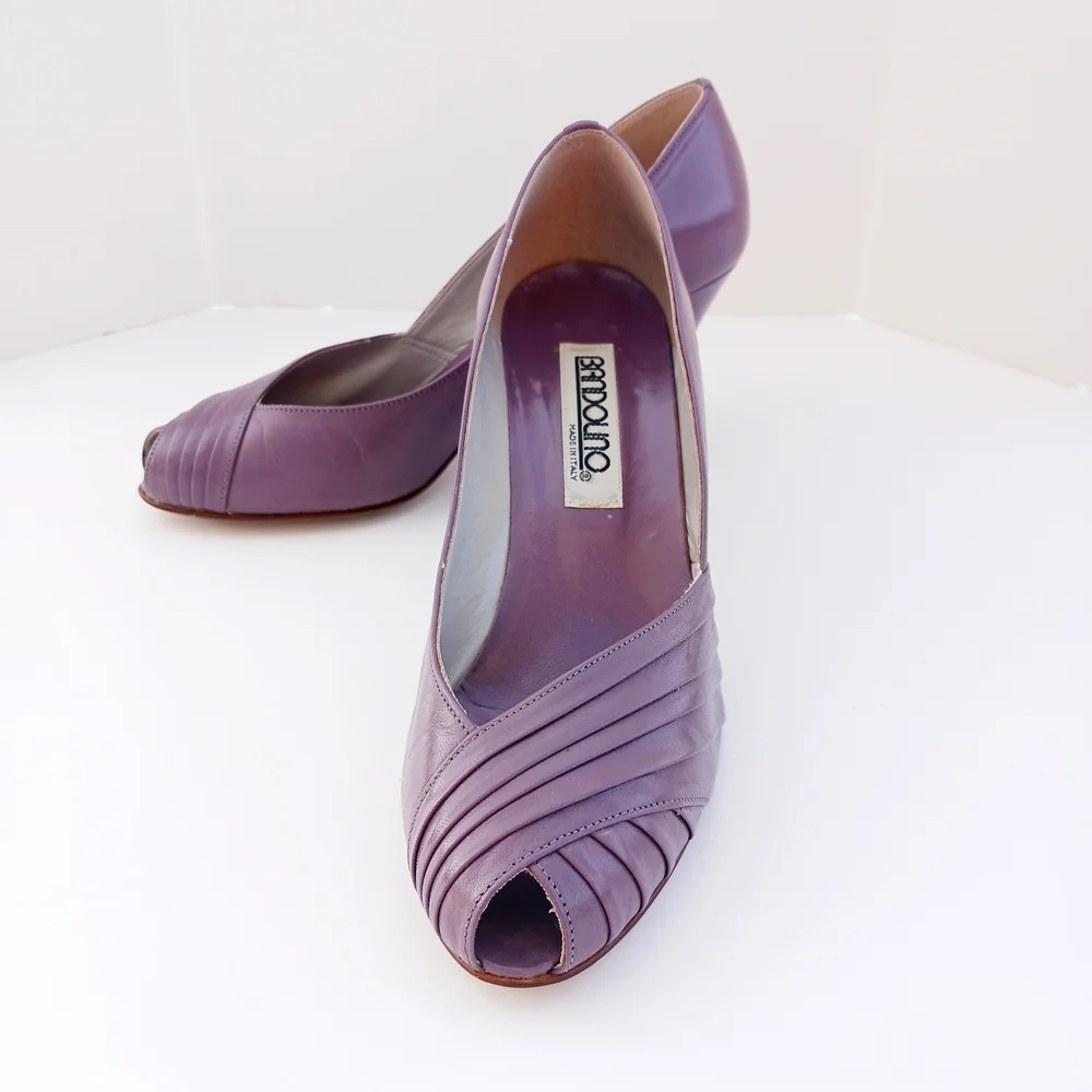 VINTAGE ITALIAN LEATHER Purple Plum Peep-Toe Heels Size 6 - Picture 10 of 10
